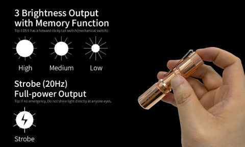 E05 II Cu 1300 Lumens Copper Flashlight,White LED Emitters, with 14500 Battery (Compatible with AA), Eeay to Carry, for Camping, Hiking