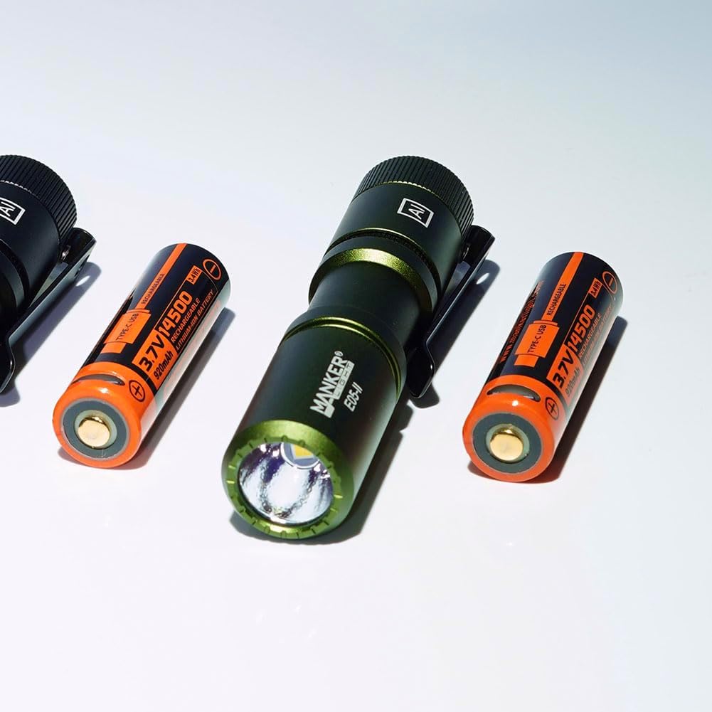 Manker E05 II Compact EDC Flashlight, High Density 1300 Lumens White LED Emitters, with 14500 Battery (Compatible with AA), Eeay to Carry, for Camping, Hiking