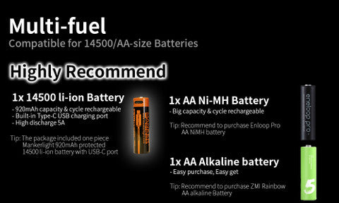 E05 II Cu 1300 Lumens Copper Flashlight,White LED Emitters, with 14500 Battery (Compatible with AA), Eeay to Carry, for Camping, Hiking
