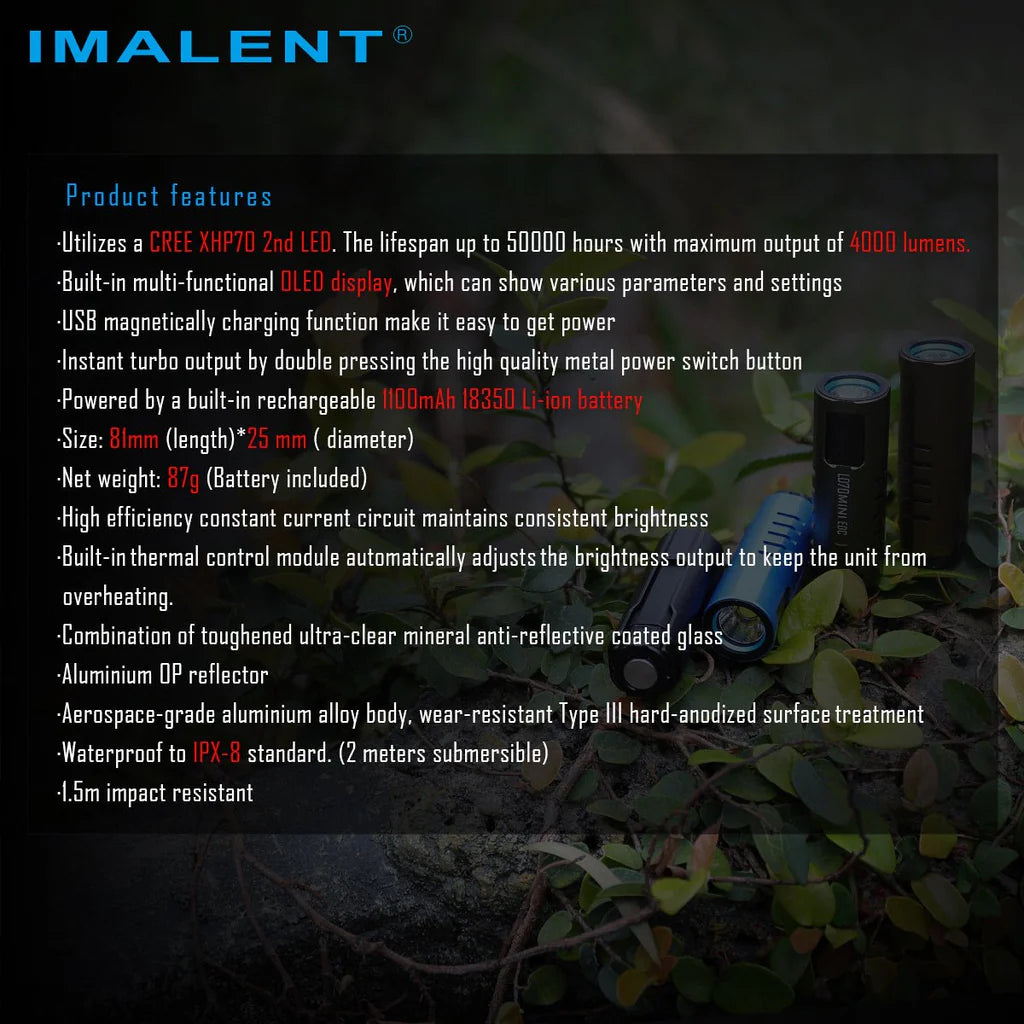 IMALENT LD70 Brightest EDC Flashlight, High Performance 4000 lumens Mini Torch -Use CREE XHP70.2 LED, Best LED torch with OLED Display for inspection and home checking