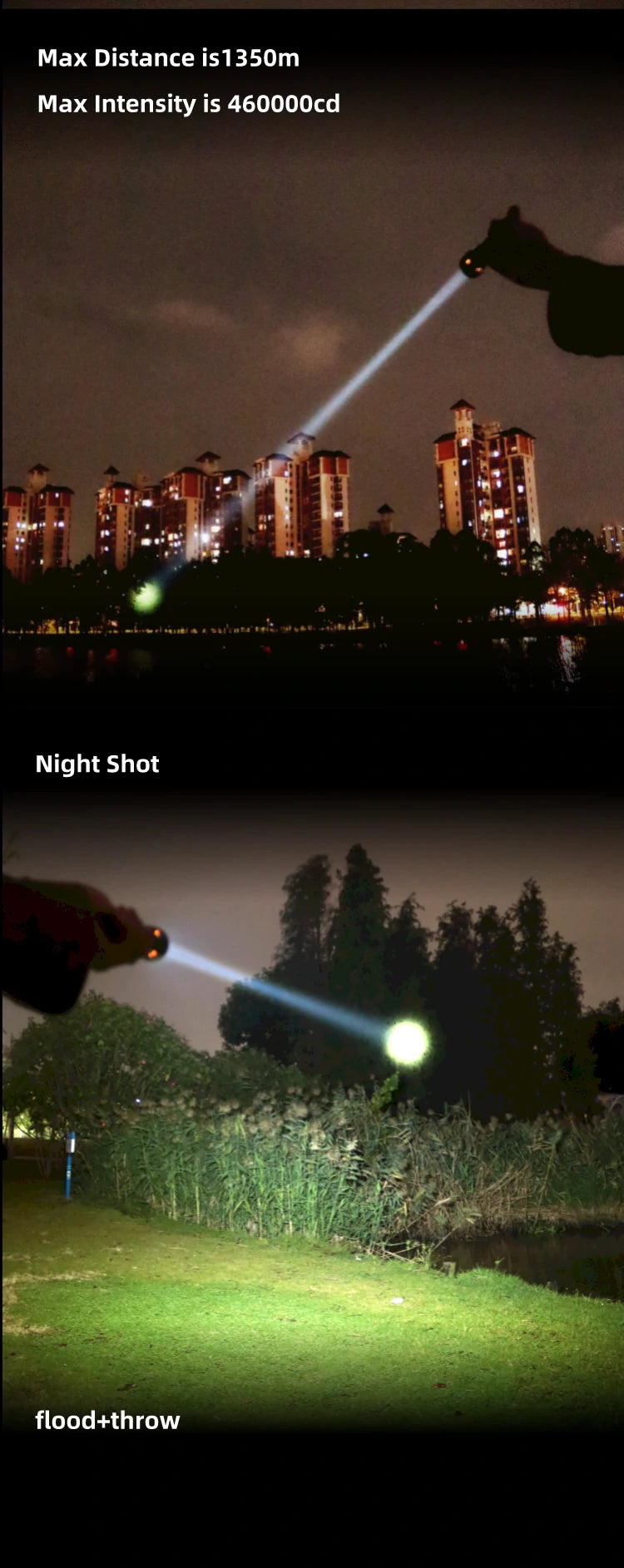 FW3 1550 Lumens 1356 Meters Outdoor Long Range Throw LED Tactical LEP Flashlight Torch for Hunting, Camping