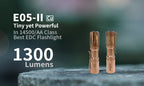 E05 II Cu 1300 Lumens Copper Flashlight，White LED Emitters, with 14500 Battery (Compatible with AA), Eeay to Carry, for Camping, Hiking