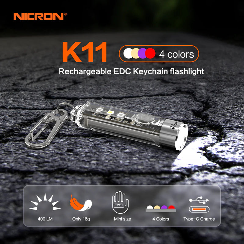 Nicron Keychain K11 LED Flashlight Mini Pocket Light Multi-function 400lumens Waterproof Type-C Rechargeable Flashlight