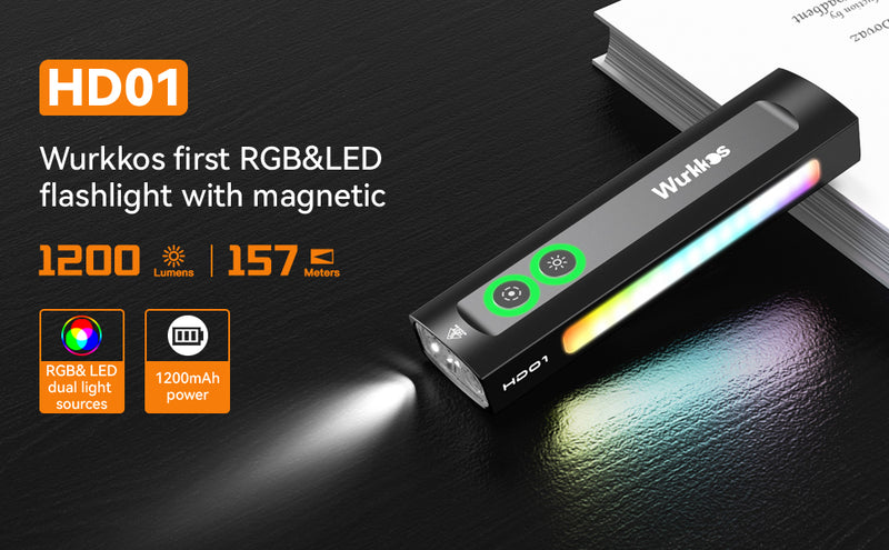 Wurkkos HD01 Rechargeable EDC Flashlight with Front Sport Light and Side flood light (90CRI)/RGB Light/Dual Switch/Magnetic Tail