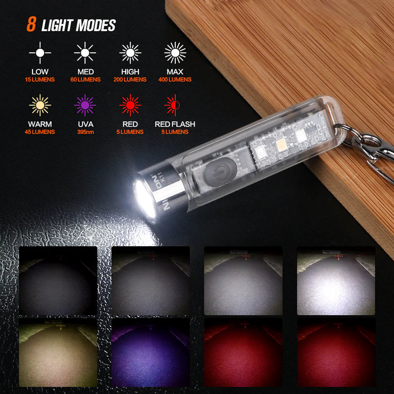 Nicron Keychain K11 LED Flashlight Mini Pocket Light Multi-function 400lumens Waterproof Type-C Rechargeable Flashlight