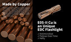 E05 II Cu 1300 Lumens Copper Flashlight，White LED Emitters, with 14500 Battery (Compatible with AA), Eeay to Carry, for Camping, Hiking