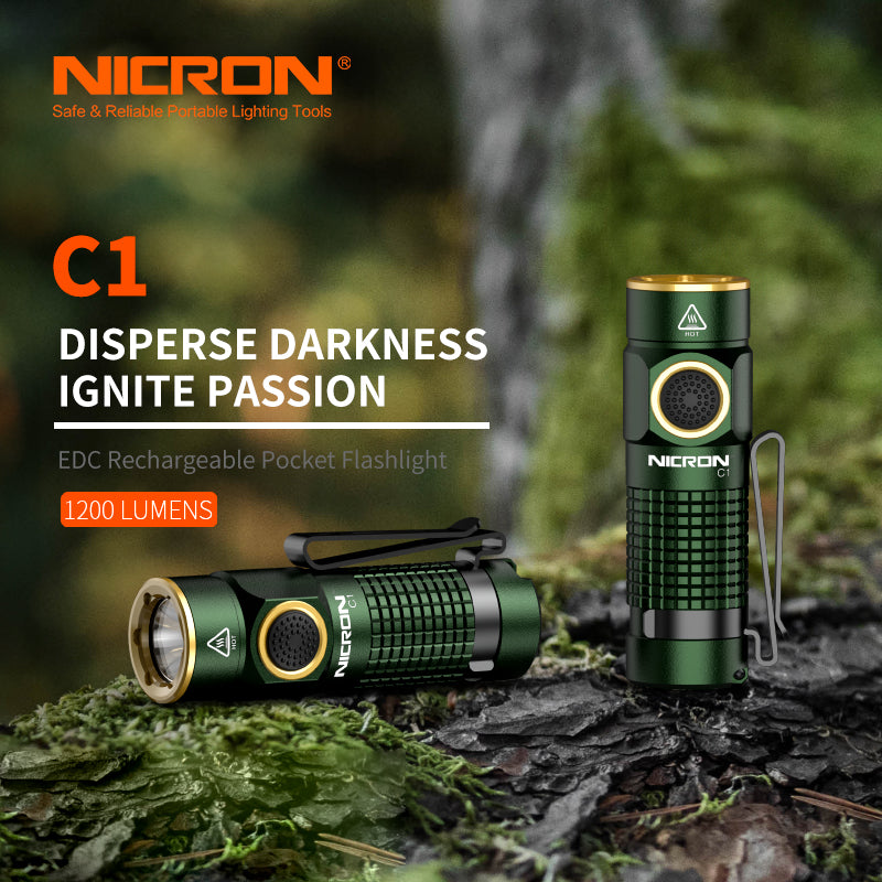 NICRON 1200 Lumens EDC Flashlight with Magnet, Type-C Rechargeable Pocket Light Compact High Lumens Handheld Light, C1 Mini Flashlight 7 Modes for Outdoor Camping, Hiking