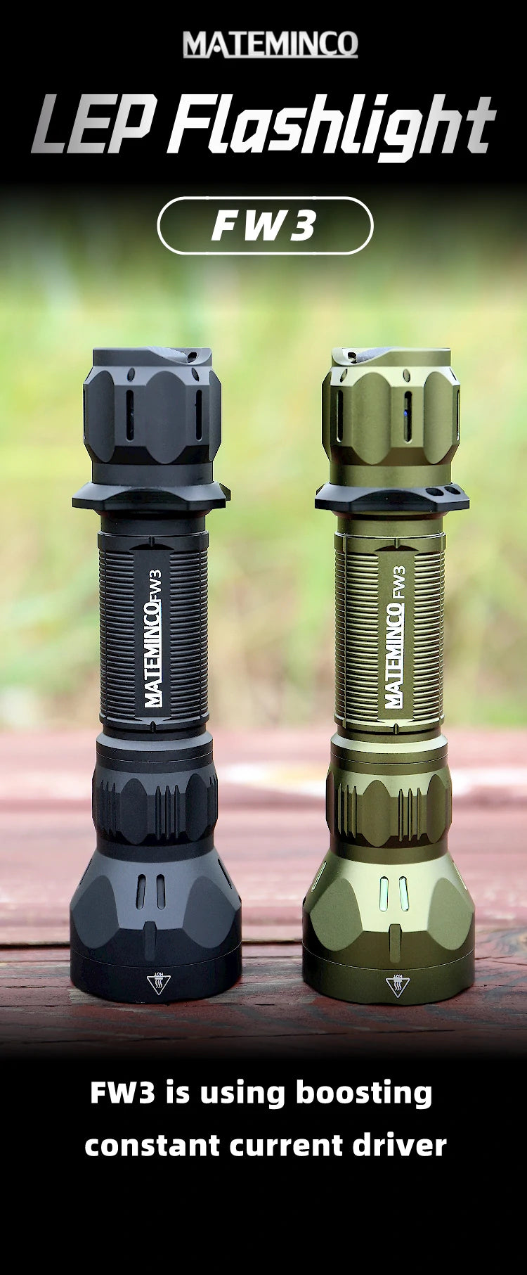 FW3 1550 Lumens 1356 Meters Outdoor Long Range Throw LED Tactical LEP Flashlight Torch for Hunting, Camping