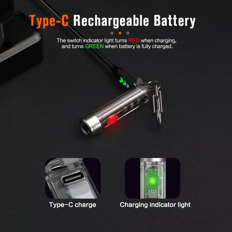Nicron Keychain K11 LED Flashlight Mini Pocket Light Multi-function 400lumens Waterproof Type-C Rechargeable Flashlight