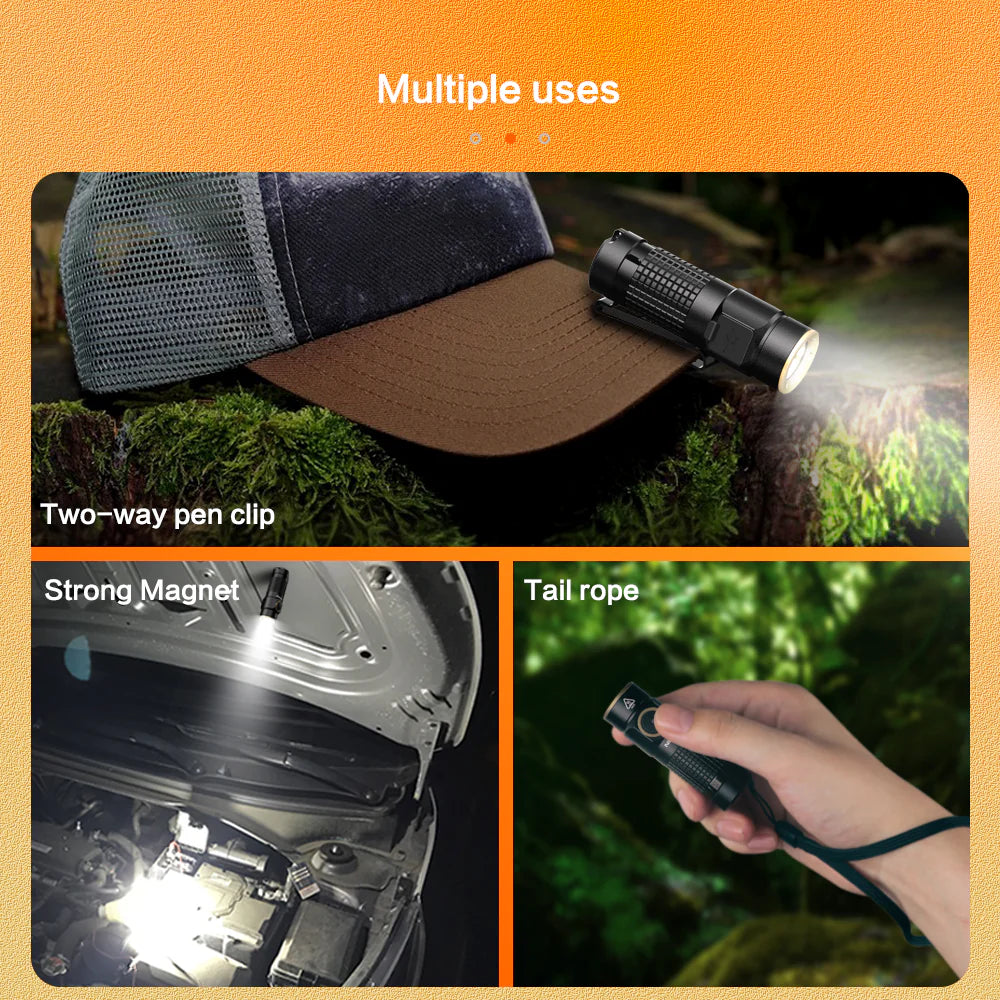 NICRON 1200 Lumens EDC Flashlight with Magnet, Type-C Rechargeable Pocket Light Compact High Lumens Handheld Light, C1 Mini Flashlight 7 Modes for Outdoor Camping, Hiking