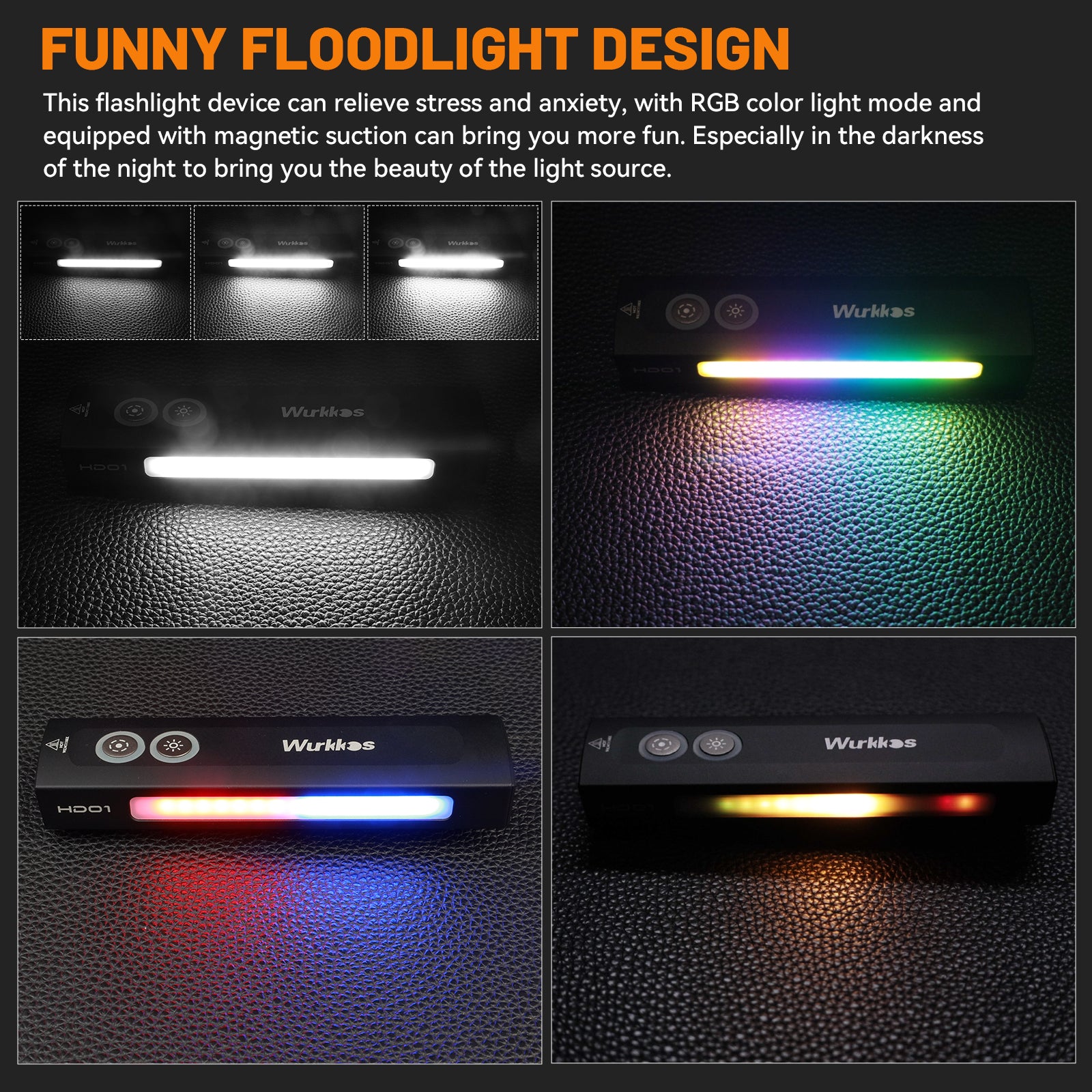 Wurkkos HD01 Rechargeable EDC Flashlight with Front Sport Light and Side flood light (90CRI)/RGB Light/Dual Switch/Magnetic Tail