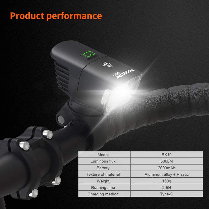 Nicron flashlight BK10,type-c rechargeable bicycle flashlight, IP65 waterproof cycling light,cut-off Spot Design Safe Riding,500lm high brightness