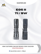 E05 II 1300 Lumens Titanium / Stonewashed Flashlight, with 14500 Battery (Compatible with AA), For Camping, Hiking