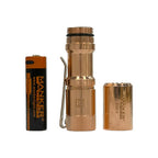 E05 II Cu 1300 Lumens Copper Flashlight，White LED Emitters, with 14500 Battery (Compatible with AA), Eeay to Carry, for Camping, Hiking