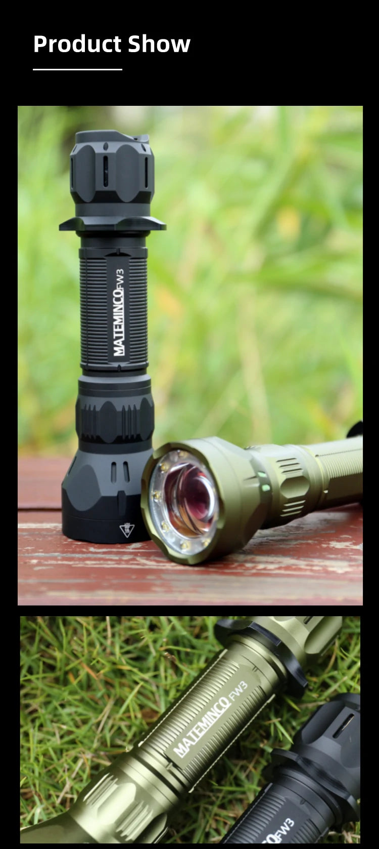 FW3 1550 Lumens 1356 Meters Outdoor Long Range Throw LED Tactical LEP Flashlight Torch for Hunting, Camping