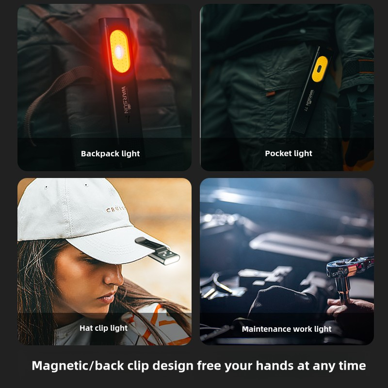 WARSUN T7 470 Lumen Portable Outdoor Rechargeable LED Flashlight Waterproof IP44 Magnetic Grip Multi-Function Work Light