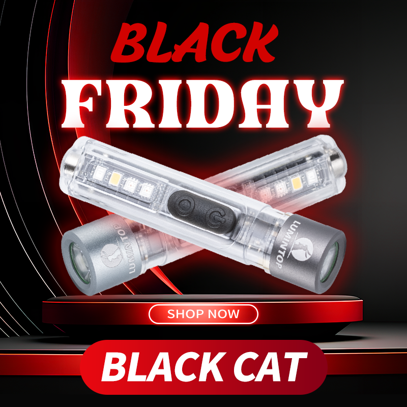 Lumintop Black Cat Mini EDC Flashlight 400 Lumens USB-C Rechargeable LED with Warm White, UV & RGB