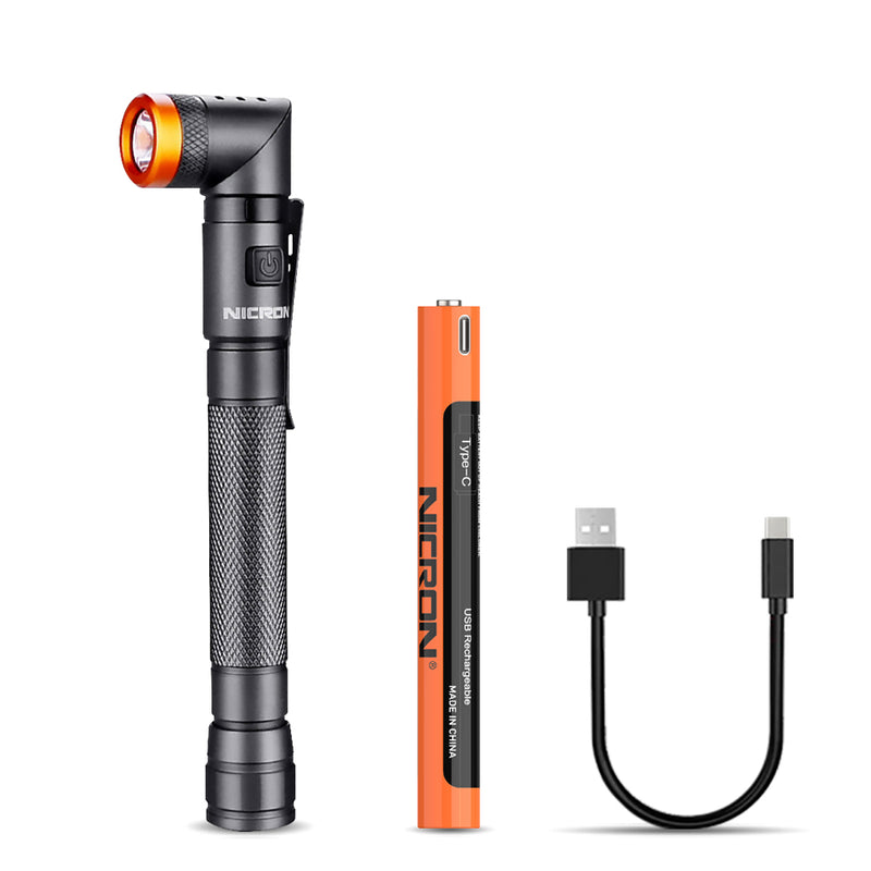 NICRON B73R Pen Flashlights 90 Degree Rotatable Flashlight 300 Lumen 4 Modes with SOS Rechargeable Flashlight, IPX4 Waterproof, Magnetic Light for Work,Repair, Emergency