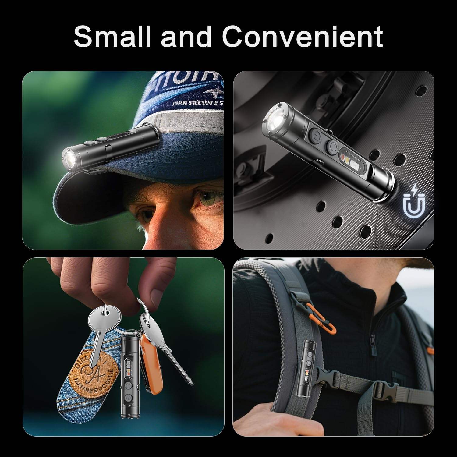 WAIORD K2,500 Lumens Rechargeable Keychain Flashlight LED Mini EDC Pocket Camping Flashlight Magnetic Back with Side Light