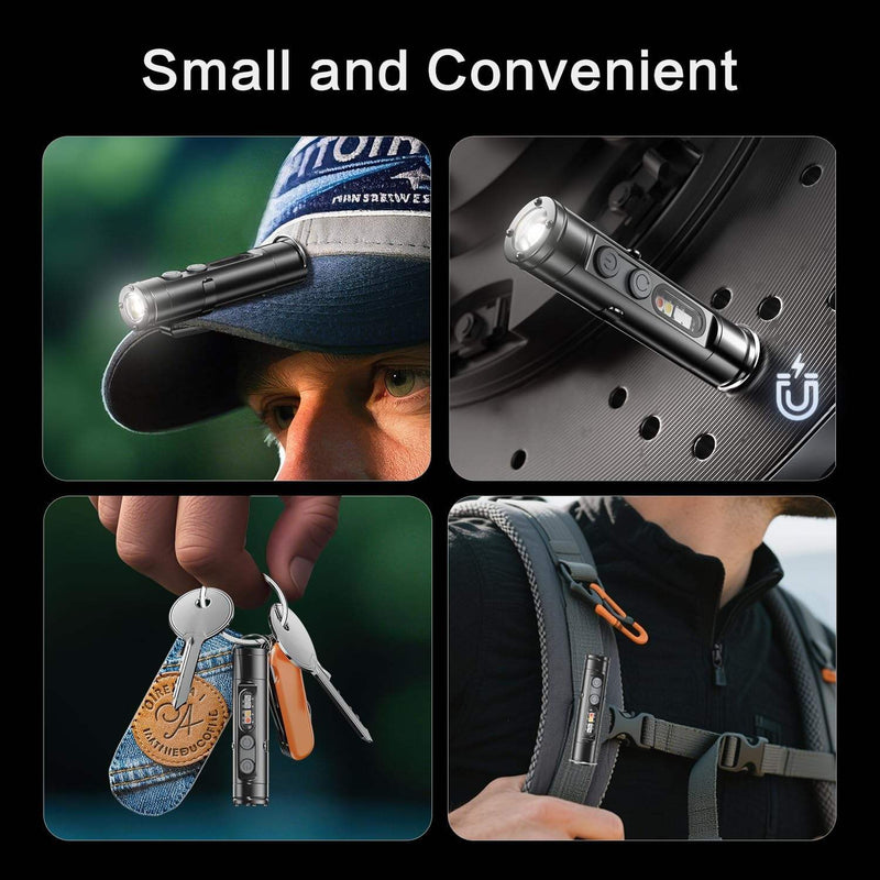 WAIORD K2,500 Lumens Rechargeable Keychain Flashlight LED Mini EDC Pocket Camping Flashlight Magnetic Back with Side Light