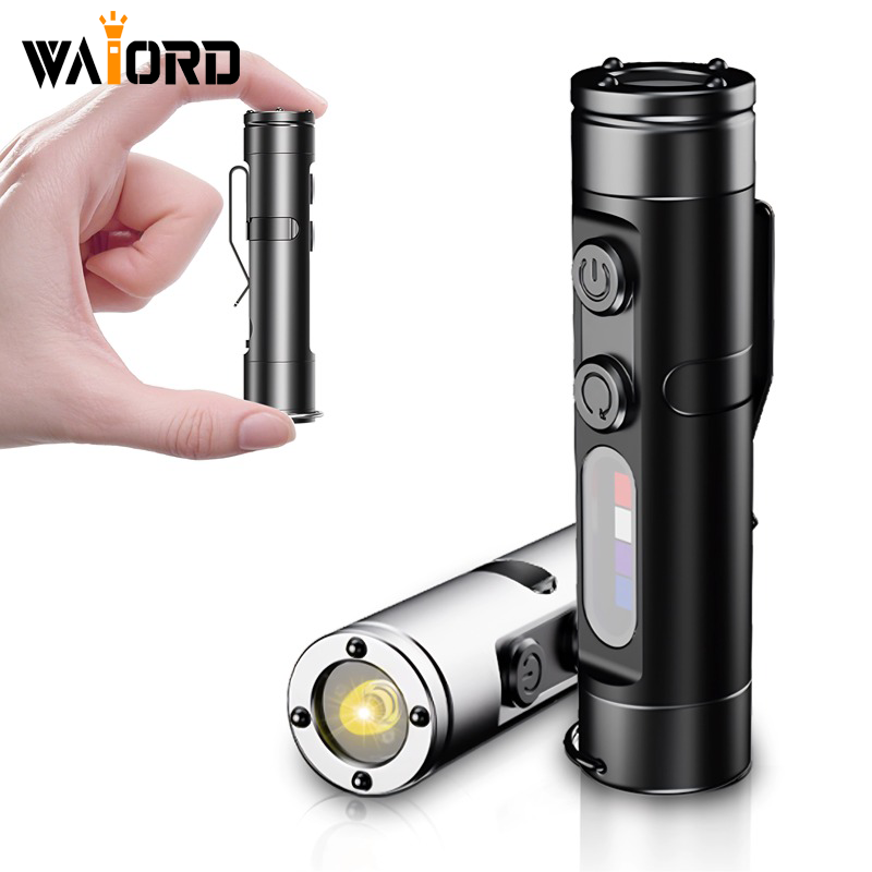 WAIORD K2,500 Lumens Rechargeable Keychain Flashlight LED Mini EDC Pocket Camping Flashlight Magnetic Back with Side Light