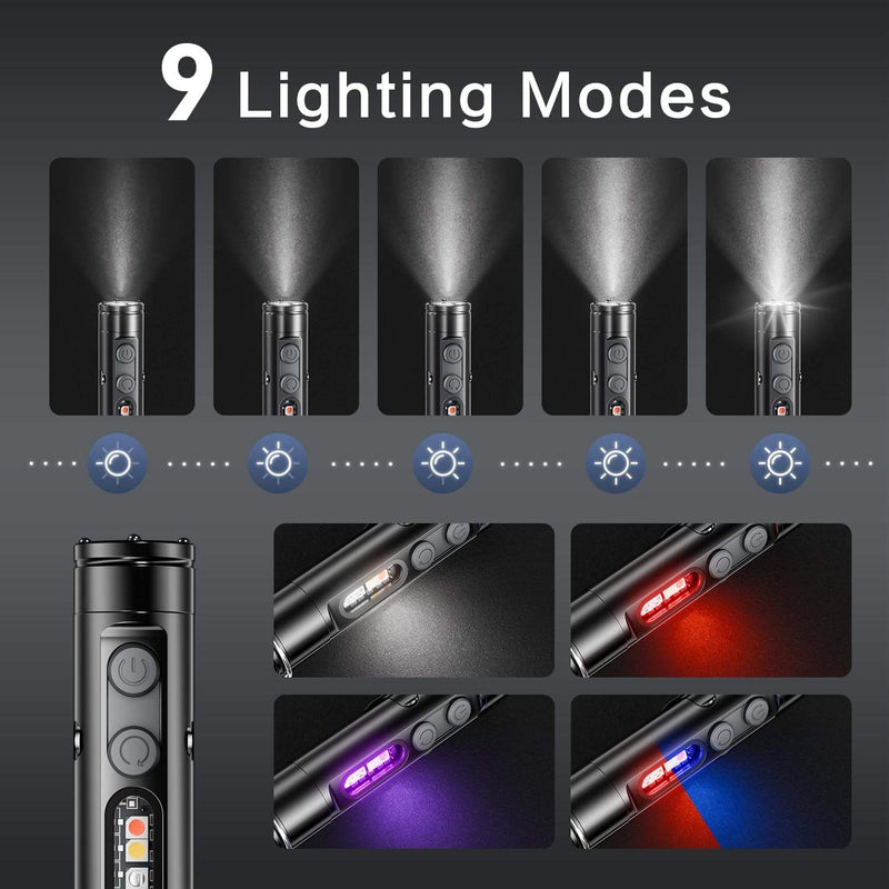 WAIORD K2,500 Lumens Rechargeable Keychain Flashlight LED Mini EDC Pocket Camping Flashlight Magnetic Back with Side Light