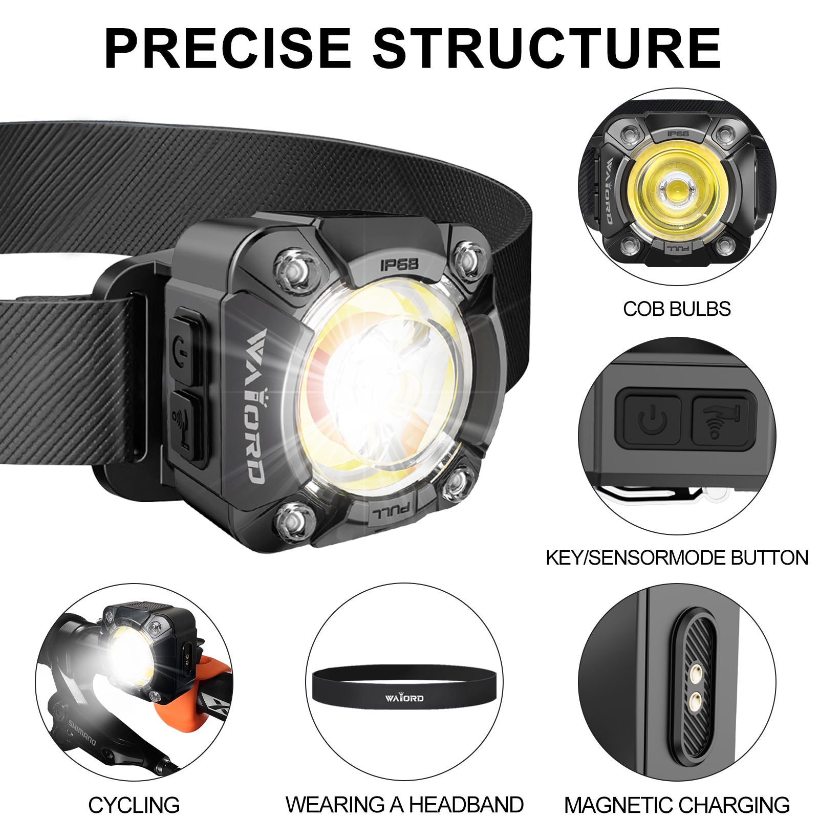 WAIORD W600, 600 Lumen LED Tactical Flashlight Magnetic Rechargeable 1000mAh Built-in Battery IP68 Waterproof