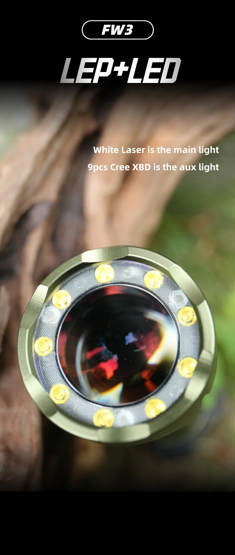 FW3 1550 Lumens 1356 Meters Outdoor Long Range Throw LED Tactical LEP Flashlight Torch for Hunting, Camping