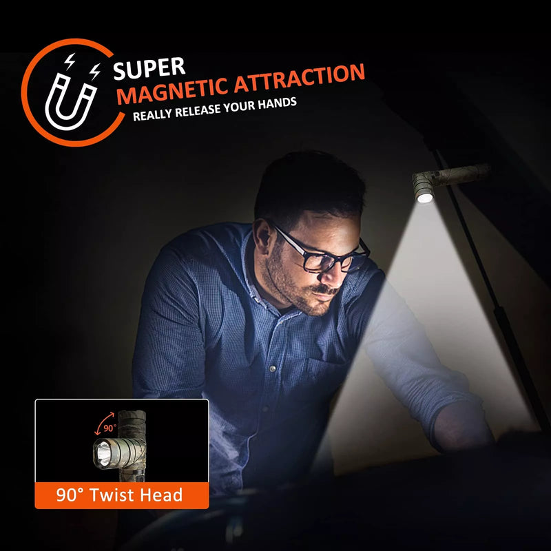 NICRON Flashlight, Rechargeable Twist Flashlight B70 Plus 1200 Lumen LED Flashlight 3-Color Light 90 Degree Camo with 360 Rotary Clip Waterproof