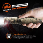 NICRON Flashlight, Rechargeable Twist Flashlight B70 Plus 1200 Lumen LED Flashlight 3-Color Light 90 Degree Camo with 360 Rotary Clip Waterproof